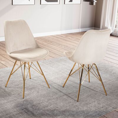 Set di 2 sedie da pranzo Cara in tessuto beige, sedia da cucina con gambe dorate, sedia a secchiello in velluto a coste, design scandinavo, sedia imbottita con rivestimento in tessuto, sedia imbottita