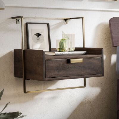 Wall-mounted bedside table 44x45x35 cm mango solid wood dark brown, bedside table with drawer, floating wall shelf for box-spring bed, hanging bedside table
