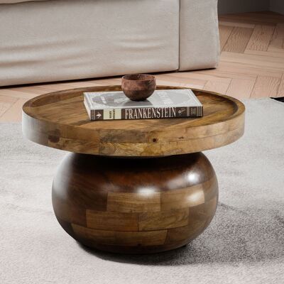 Table basse 50x50x30.Table basse ronde en bois de manguier massif de 5 cm, table basse design, table basse de salon moderne avec grain de bois naturel