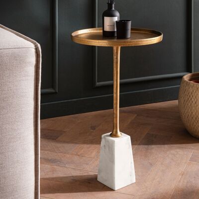 Table d'appoint en marbre véritable métal 34x34x58 cm, table d'appoint or blanc, petite table d'appoint ronde, table de salon canapé moderne, table haute en marbre