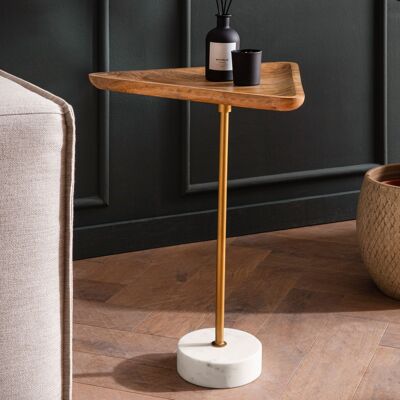 Table d'appoint en bois massif de manguier véritable marbre 45x40x55 cm table d'appoint, petite table d'appoint triangulaire, table de salon canapé moderne, table basse haute