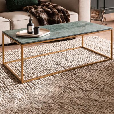 Table basse en marbre véritable vert 100x50x35 cm table basse en métal doré, table de salon design rectangulaire, table basse en marbre grande, table basse moderne