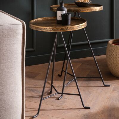 Ensemble de 2 tables d'appoint design en métal doré/noir, table d'appoint ronde, table basse table d'appoint moderne, table basse décorative 2 pièces, table à fleurs salon