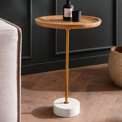 Table d'appoint en bois massif de manguier véritable marbre 40x40x55 cm table d'appoint, petite table d'appoint ronde, table de salon canapé moderne, table basse haute