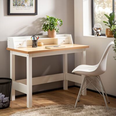 Bureau blanc 106 x 53 x 90 cm avec tiroir, table d'ordinateur peu encombrante avec rangement, table pour ordinateur portable, bureau d'étude