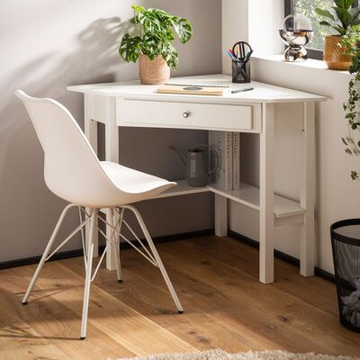 Bureau d'angle 76x76x76.Bureau blanc de 5 cm avec tiroir, bureau d'ordinateur de bureau à domicile peu encombrant avec espace de rangement, table d'angle de bureau, table pour ordinateur portable, salle d'étude