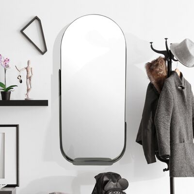 Wall mirror 51x114 cm metal design hanging mirror black, iron decorative mirror oval with frame and shelf, large wall mirror, hall mirror wardrobe mirror modern