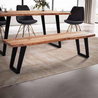 Panca per sala da pranzo 160x40x45.Legno massello di acacia da 5 cm/metallo con bordo in legno, panca da pranzo moderna, panca in legno massello senza schienale, panca da cucina con gambe a U, grande panca da pranzo