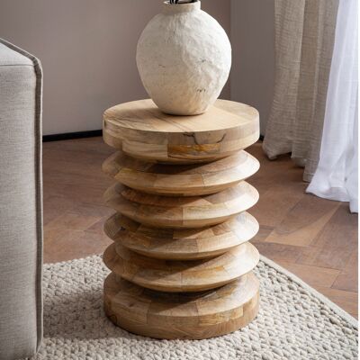 Table d'appoint 35x35x45 cm en bois de manguier massif blanchi naturellement
