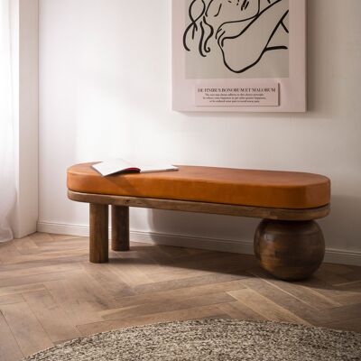 Panca 140x40x47 cm Legno massello di mango/pelle