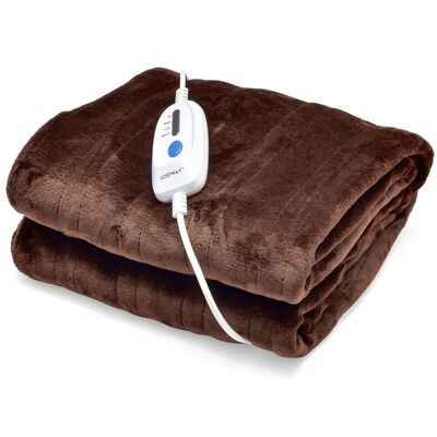 Manta eléctrica Furntiturelive de 130 x 180 cm con apagado automático, 4 niveles de temperatura y temporizador de 8 horas. Lavable a máquina. Color marrón.