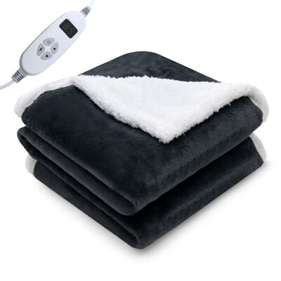 Manta eléctrica Furntiturelive de 9 temperaturas, reversible, de algodón y terciopelo de conejo, lavable a máquina, color gris
