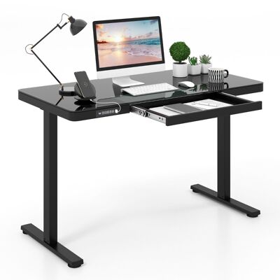 Furntiturelive Elektrisch Zit-Sta Bureau 120 cm in Hoogte Verstelbaar Bureau met Blad van Gehard Glas 2 Geheugenposities USB Type-C-aansluitingen