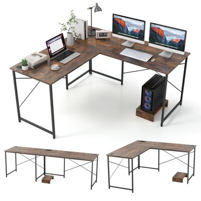 Furntiturelive Bureau L-Vorm Omkeerbaar Hoekbureau met Laadstation Hoektafel met Kabelgaten en Afneembare CPU-/Monitorstandaard