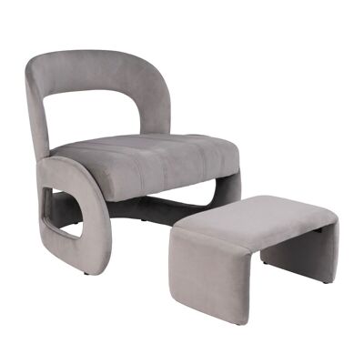 Furntiturelive Fauteuil met Voetenbank Gestoffeerde Fluwelen Fauteuil en Voetenbank Set met Open Gebogen Rugleuning en Zachte Spons Beklede Zitting