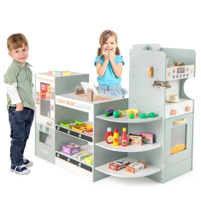 Furntiturelive - Set da gioco per bambini con supermercato in legno con distributore automatico, registratore di cassa, macchina per il caffè, forno, ripiani, accessori per il gioco