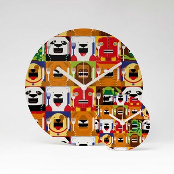 HUNGRY ANIMALS MDF horloge murale ⌀26cm 4