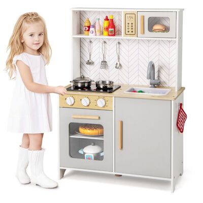 Fest Houten Speelkeuken voor Kinderen Licht Geluid Magnetron Fornuizen Gootsteen Oven en Keukenaccessoires Speelgoedkeukenset Wit