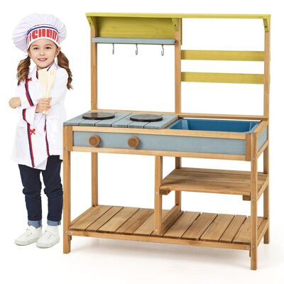 Fest Buiten Modderkeuken voor Kinderen Hout met Waterfunctie Speelkeuken voor Kinderen met Haak and Afneembaar Rek Tuinkeuken