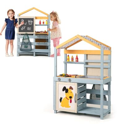 Fest 2-in-1 Modderkeuken voor Kinderen Buiten Houten Kinderkeuken met Tas & Manden Plank Speelkeuken met Verwijderbare Gootsteen