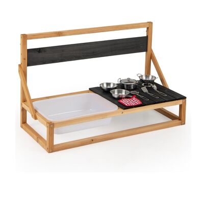 Fest Grenen Houten Wand/Tafel Speelkeuken met Ohanghaken Schoolbord Gootsteen Accessori Doek Buitenkeuken Speelset voor Kinderen 3+