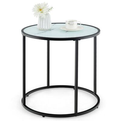 Fest 50cm Bijzettafel rotondo in vetro con cornice in metallo e smalto Marmerlook Blad Moderne Bijzettafel nero e bianco