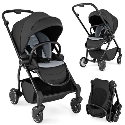 Fest Opvouwbare Kinderwagen met Omkeerbare Zitting Verstelbare Rugleuning Verstelbare Kap Handgreep Aluminium Kinderwagen Nero/Grijs
