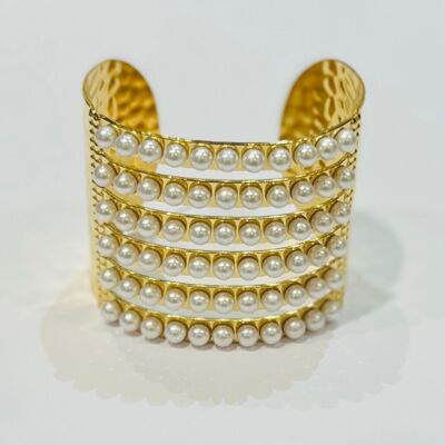 Manchette acier texture martelee et rangees de perles