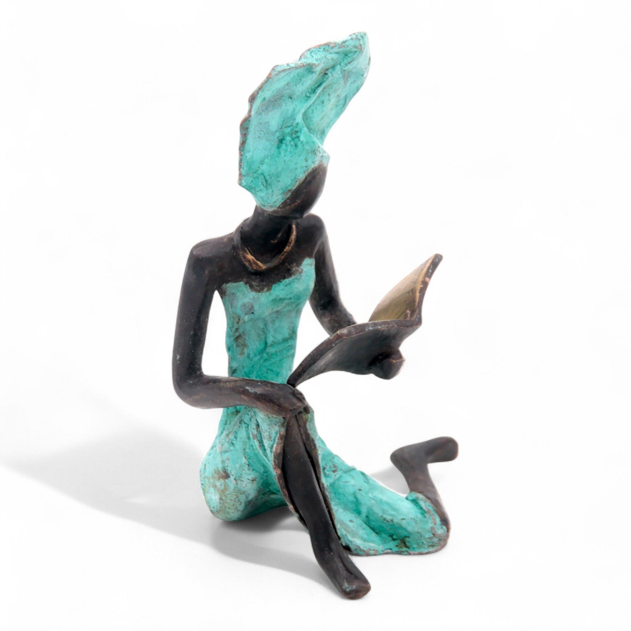 Bronzo seduto in posa 25 cm turchese n°1