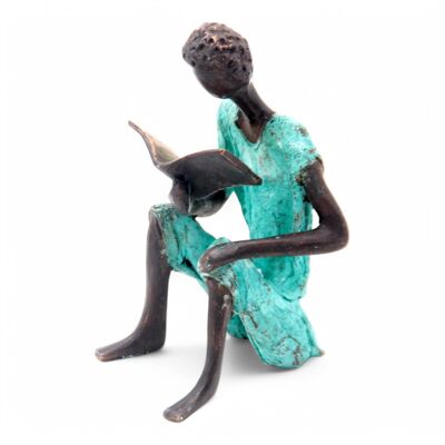 Bronze assis à poser 25 cm turquoise n°4