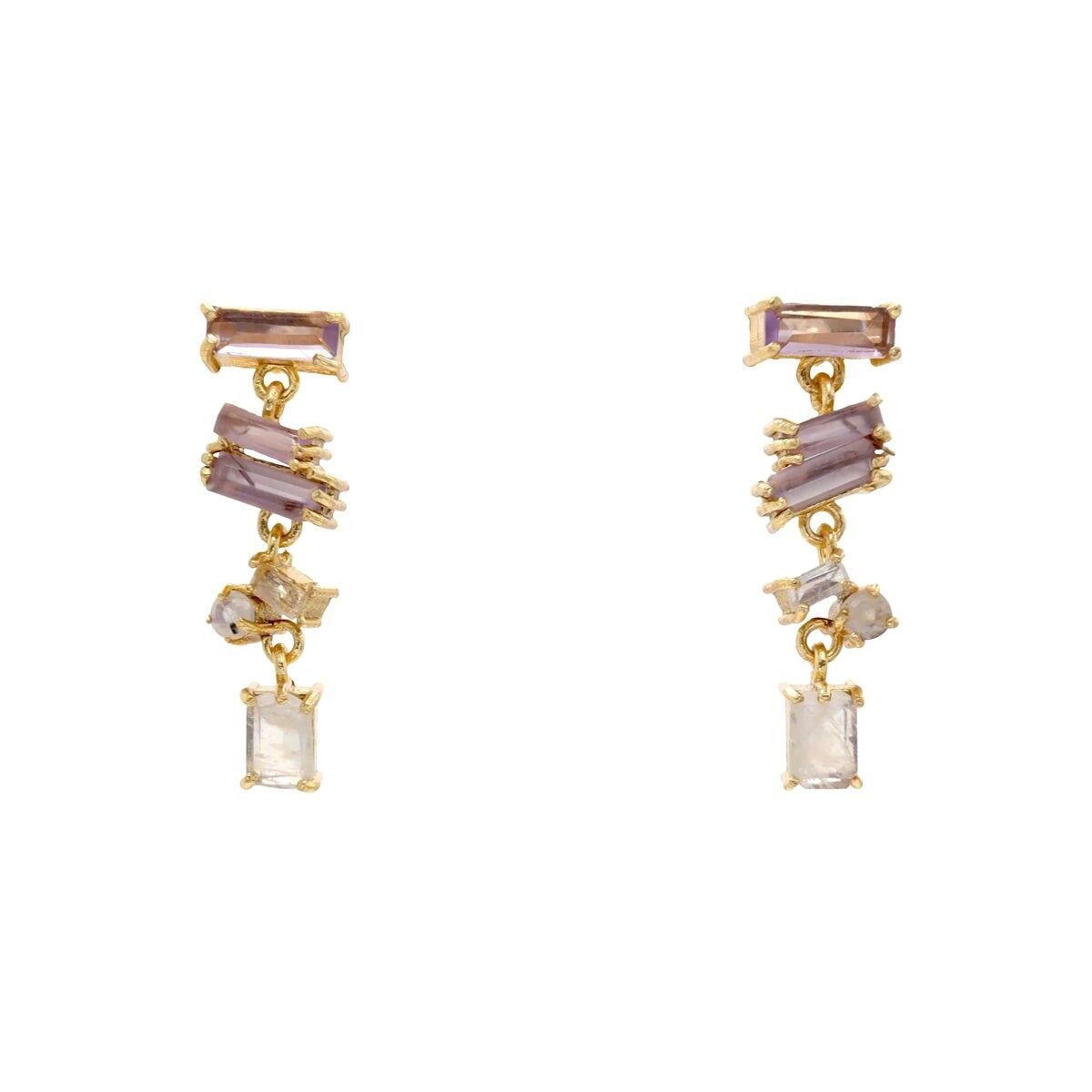 Moitié Lila und Mondstein Ohrringe