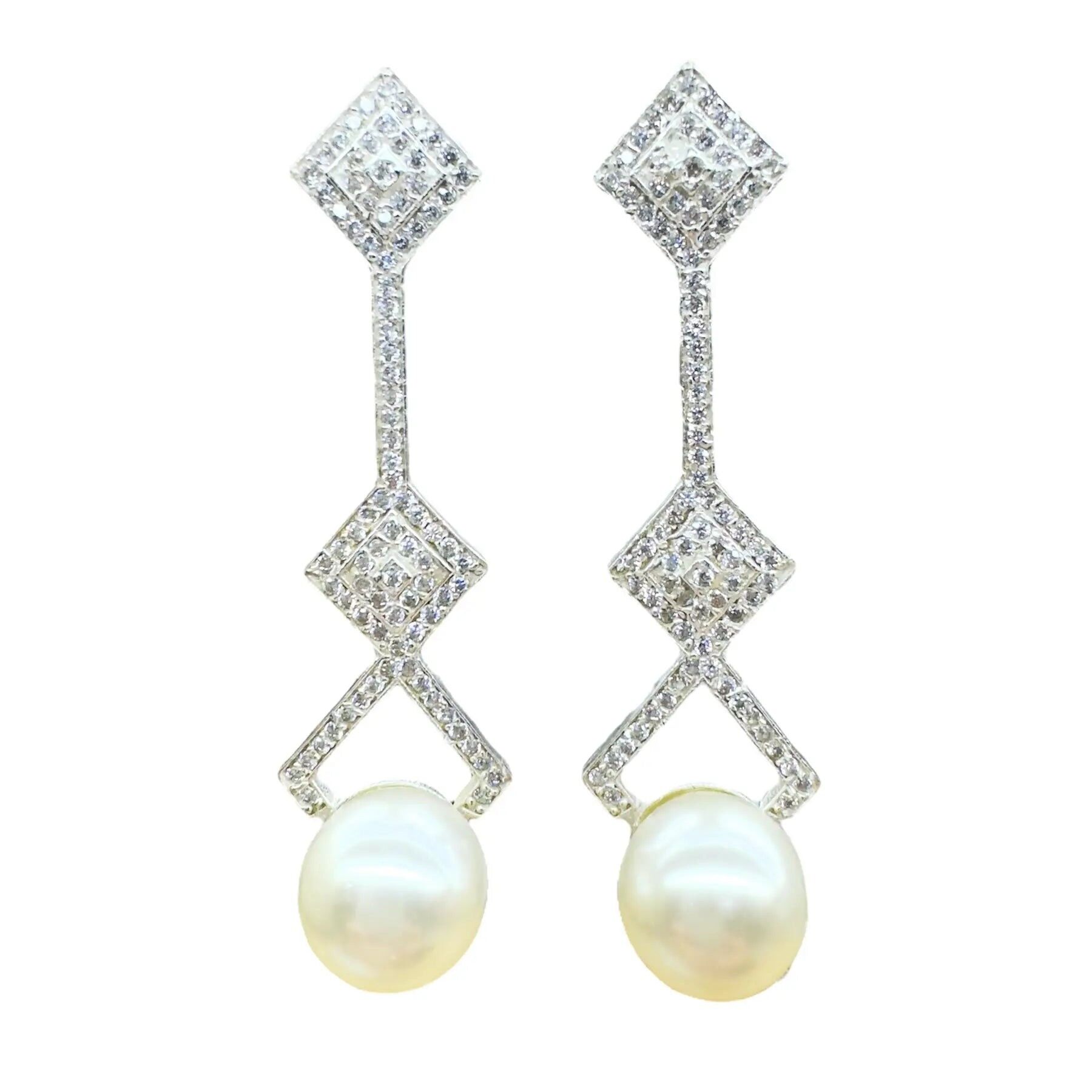 Art Deco Silber Glanz Perlen Ohrringe