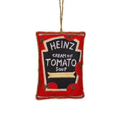 Adorno navideño bordado de sopa de tomate HEINZ, 10 cm