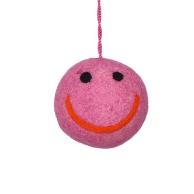 Boule de Noël en feutre « Smile » 8 cm, rose