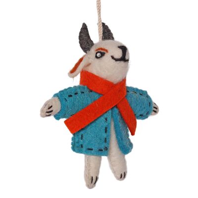 Décoration de Noël en feutre, chèvre en veste, 12 cm