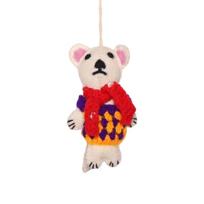 Decoración navideña de oso de fieltro con chaqueta, 12 cm