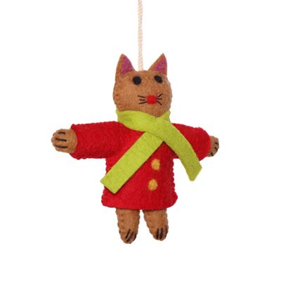 Adorno navideño de gato con chaqueta de fieltro, 12 cm