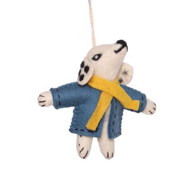 Adorno navideño de perro con chaqueta de fieltro, 12 cm