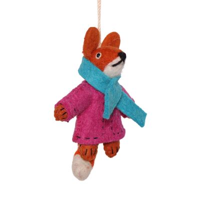 Adorno navideño de zorro con chaqueta de fieltro, 12 cm