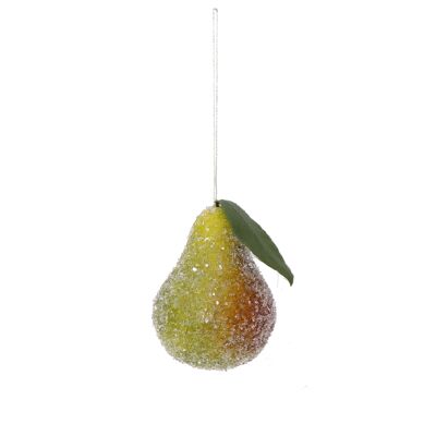 Décoration de Noël en forme de poire givrée en coton filé, 6 cm