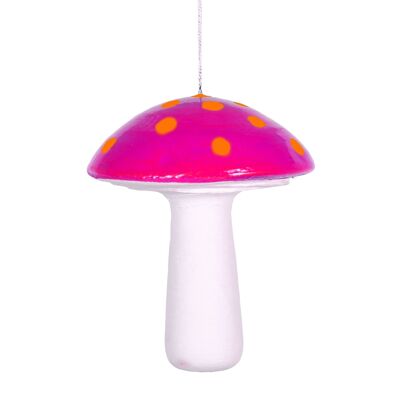 Décoration de Noël champignon en coton filé rose et orange, 8 cm
