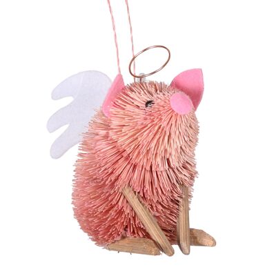 Décoration de Noël en forme de cochon ange à poils, 10 cm