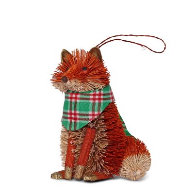 Décoration de Noël en forme de renard à poils longs avec foulard, 9 cm