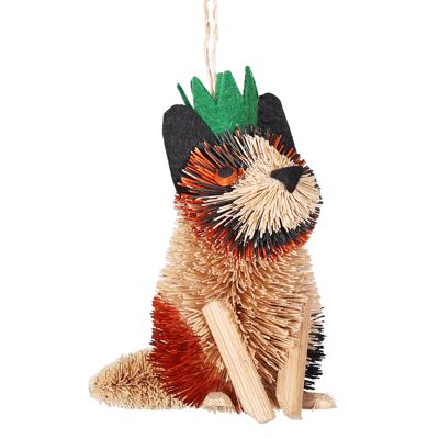 Adorno navideño de gato con cerdas y sombrero, 10 cm