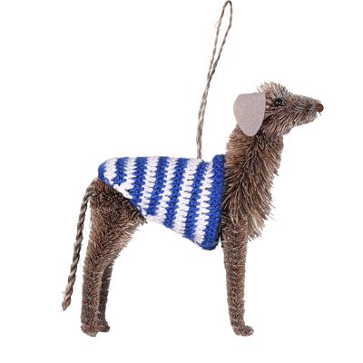 Decoración navideña de sabueso gris con cerdas, 13 cm