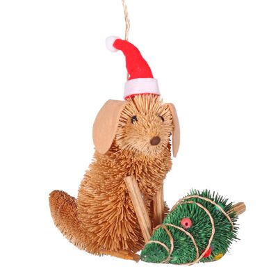 Adorno navideño de Golden Retriever con cerdas, 13 cm