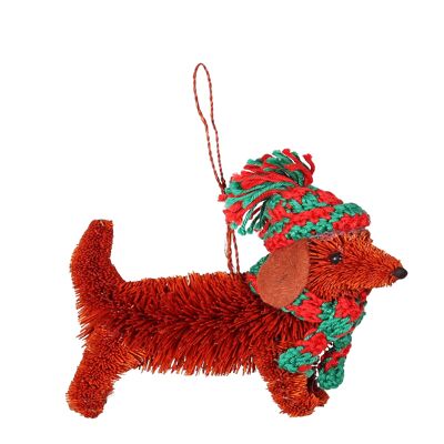 Decoración navideña de perro salchicha con cerdas, 13 cm