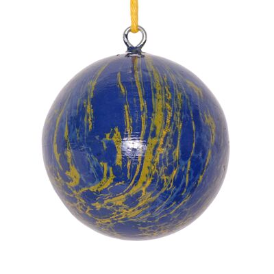Adorno navideño de papel maché marmolado azul, 7 cm