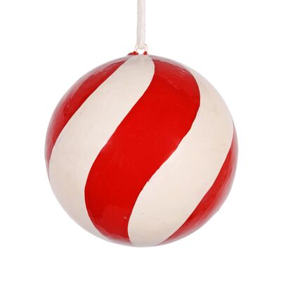 Pallina di Natale in cartapesta a spirale, 7 cm, rossa e bianca