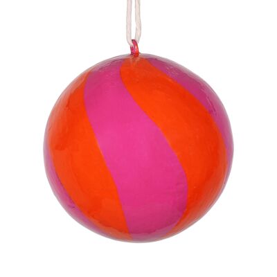 Boule de Noël tourbillonnante en papier mâché 7 cm, rose et orange